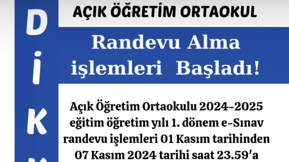 Açık Öğretim Ortaokul e-Sınav Randevu Duyurusu 